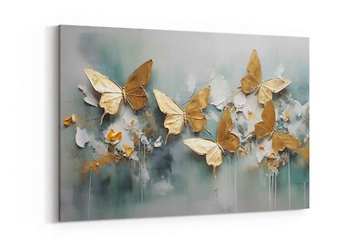 Atemberaubendes Wandbild Schmetterling - zeitgenössischer gerahmter Goldstruktur-Leinwandkunstdruck