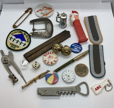 Vintage junk drawer lot items advertising Smalls Older As Shown Lot#482