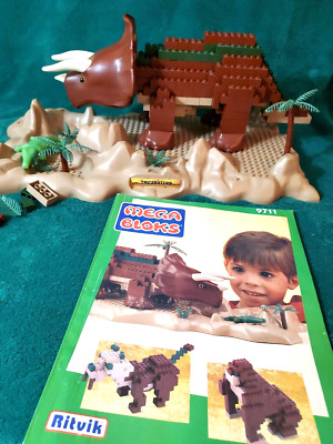 Vintage Mega Bloks Set 9711 w Base 503 + Original Stickers | Triceratops