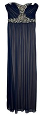 Deb Juniors Strapless Navy Blue Mesh Beaded Evening Gown Maxi Dress Sz 13 New