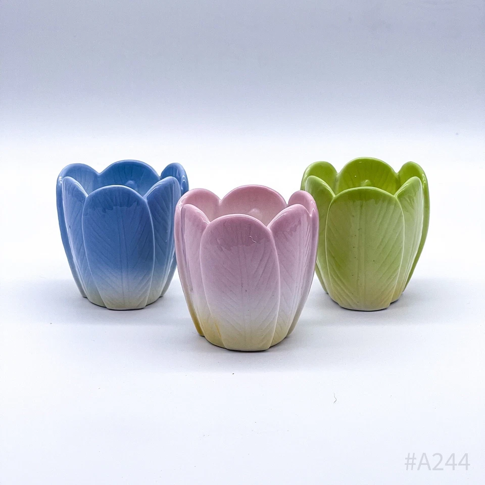 3er Set Deko Teelichthalter „Blume“ 3 Stück Bunt Grün|Rosa|Blau 7x6cm - Bild 3 von 4
