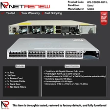 Cisco WS-C3850-48P-L Catalyst 3850 48 Port Gigabit  PoE Switch
