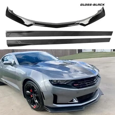 For 2016-24 Chevy Camaro 1LE Style Glossy Black ABS Front Bumper Lip Side Skirt