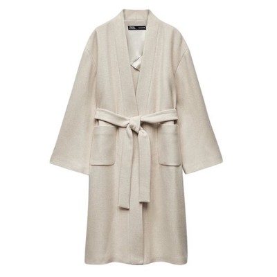 NEW Zara Manteco Belted Coat ZW Collection Size Large