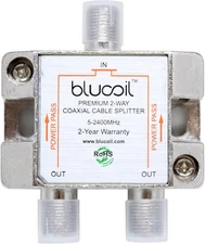 Blucoil 2 Way Coaxial Cable Splitter, 5-2400 Mhz Frequency Range