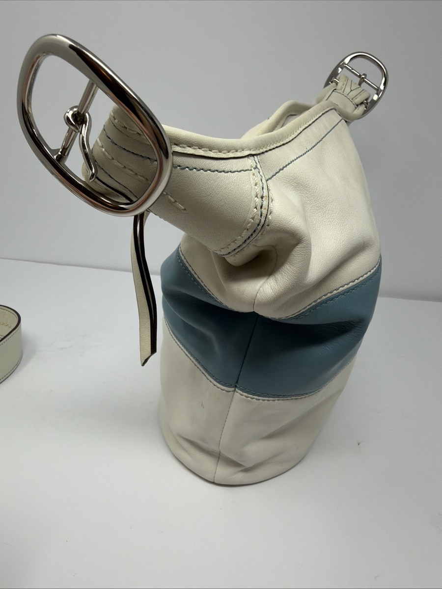Coach F13357 Leather Rugby Stripe Blue White Shoulder Bucket Bag
