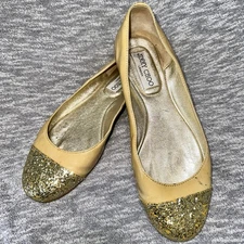 Jimmy Choo Gold Glitter Cap Toe Ballet Flats Winnie US 6.5 Pre-Owned