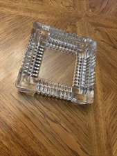 MCM Large Square Crystal Clear Glass Ashtray Classic Retro Cigarettes Cigar Vtg