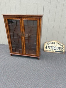 67660  Vintage Glass Front Bookcase with Geometric Wood Inlay