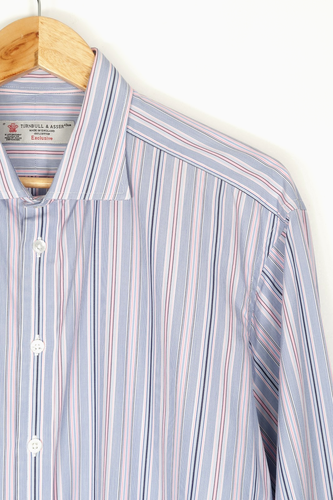 Turnbull & Asser Exclusive 17" 43cm Mens Shirt Blue Pink Stripe Long Sleeve