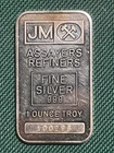 One Troy Ounce Fine  Silver Bar 999 Famous JM Logo With Unique Serial 100296