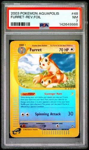 2003 POKEMON AQUAPOLIS #48 FURRET-REVERSE FOIL PSA 7