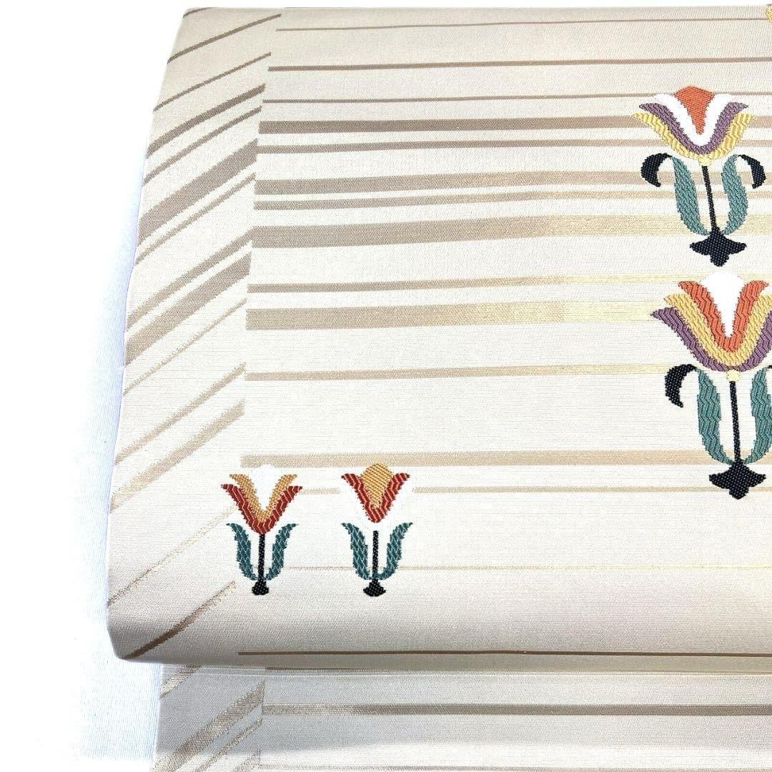 Nagoya Obi Gold Thread Flower Pattern Horizontal … - image 4