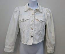 Alice Olivia Lana Puff Sleeve White Denim Jacket Women's Size Small
