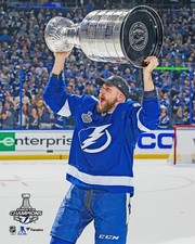 Eric Cernak Lightning Unsigned 2021 Stanley Cup Champions Raising Cup Photo