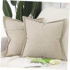 Set of 2 Linen Throw Pillow Covers with Broad Edge 16" x 16" Pack of 2 Beige