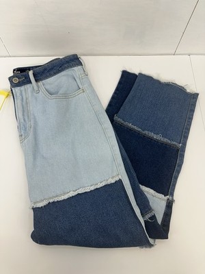 Hollister Ultra High-Rise VTG  Straight Patchwork Jeans Multi-Tone Blue 7R READ