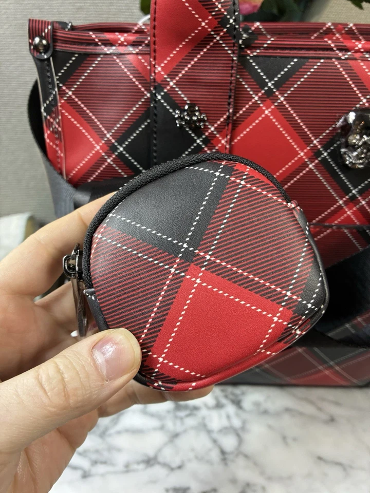 Bolso de Mano Betsey Johnson Negro y Rojo Calaveras a Cuadros XOLOLO BM30540 NUEVO CON ETIQUETAS Foto 4 de 4