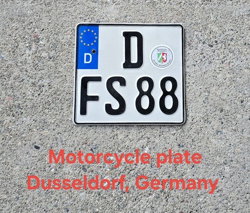 1 REAL GERMAN MOTORCYCLE LICENSE PLATE NUMBER D FS 88 TAG BMW RACING DUSSELDORF