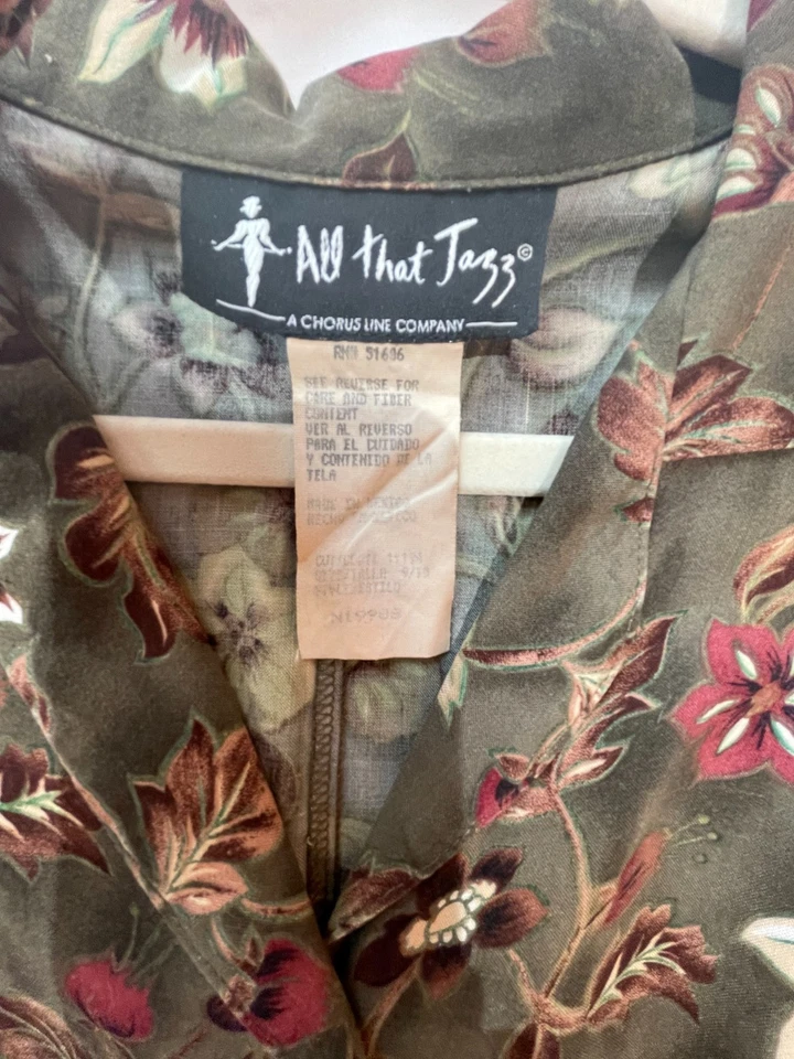 All That Jazz, long Olive Fall Floral, sleeveless dress, Sz. Medium, - Image 3 of 4