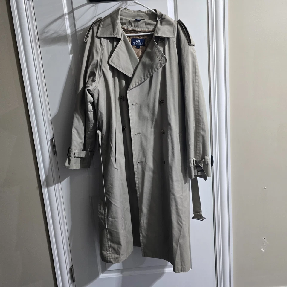 Stafford всепогодное пальто Тренч на молнии подкладка 42 хаки хлопковая смесь - Изображение 2 из 4