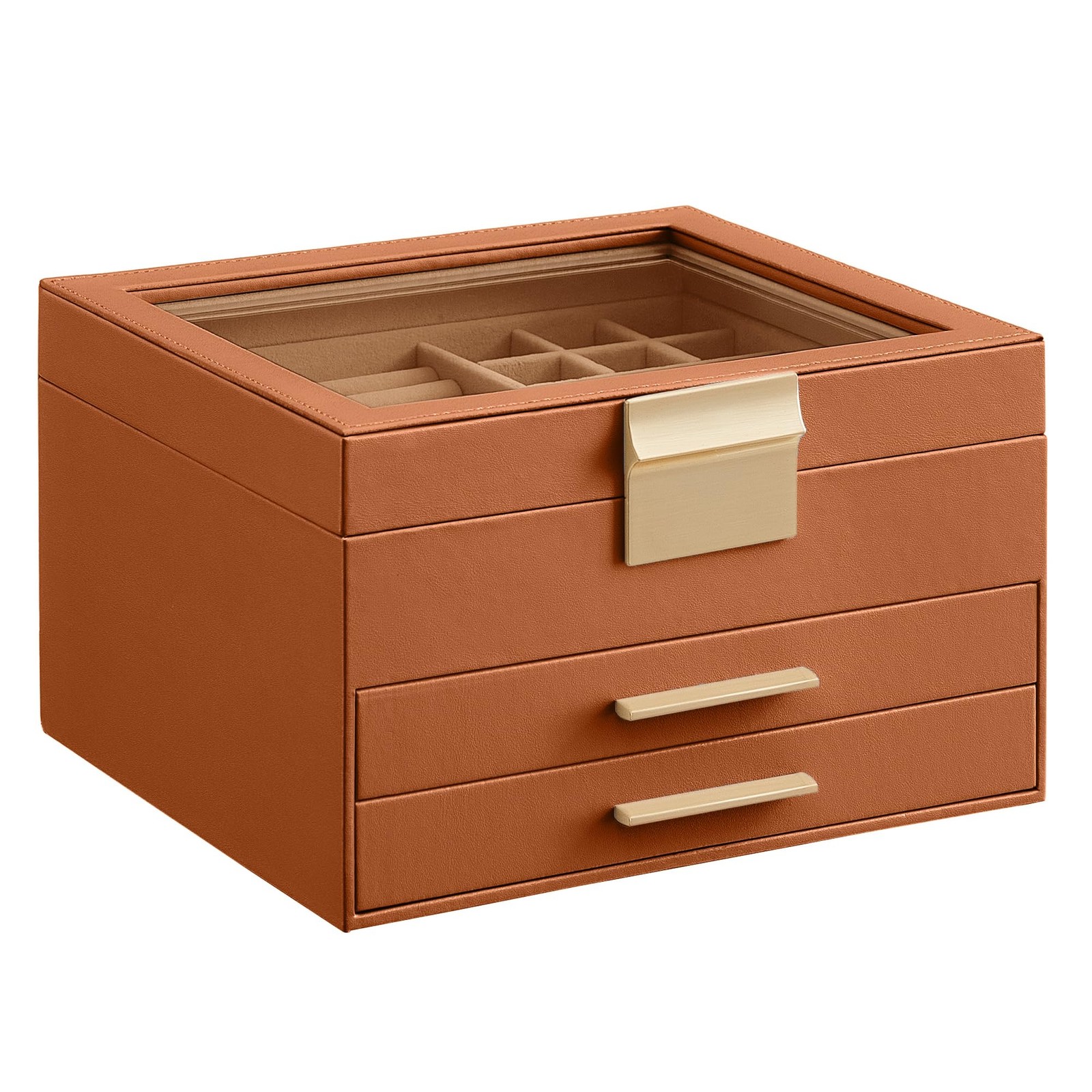 SONGMICS Шкатулка-органайзер для ювелирных изделий со стеклянной крышкой 3-слойное хранилище ювелирных изделий UJBC239K01 7790₽