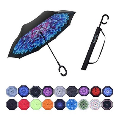 Umbrella,Large Double Layer Inverted Big C-Shaped Handle Reverse blue diamond