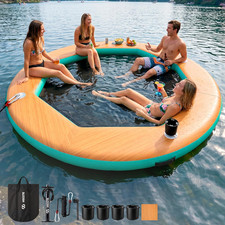8Ft Inflatable Water Hammock Floating Dock Wood Grain Lake River Boat Party