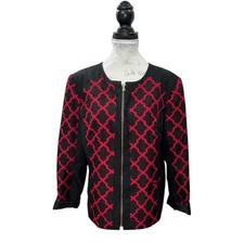 Isabella Womens Sz 16 Black Red Geometric Trellis Full Zip Jacket Career Plus XL