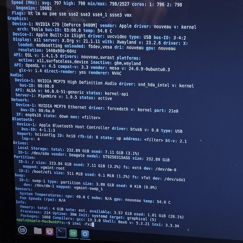 Apple MacBook Pro A1286 2009 15'' Core 2 Duo P8700 4GB RAM 250GB HDD Linux Mint - Image 3 of 4