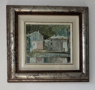 Original Französisches Modernist Abstraktes Ölgemälde auf Karton, Signiert