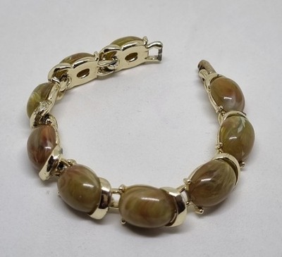 Vintage Designer Coro Armband vergoldet signiert mit Steinen in Marmoroptik.