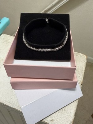 Diamonique 7 in Tennis Bracelet Sterling Silver Cubic Zirconia Round Box Closure