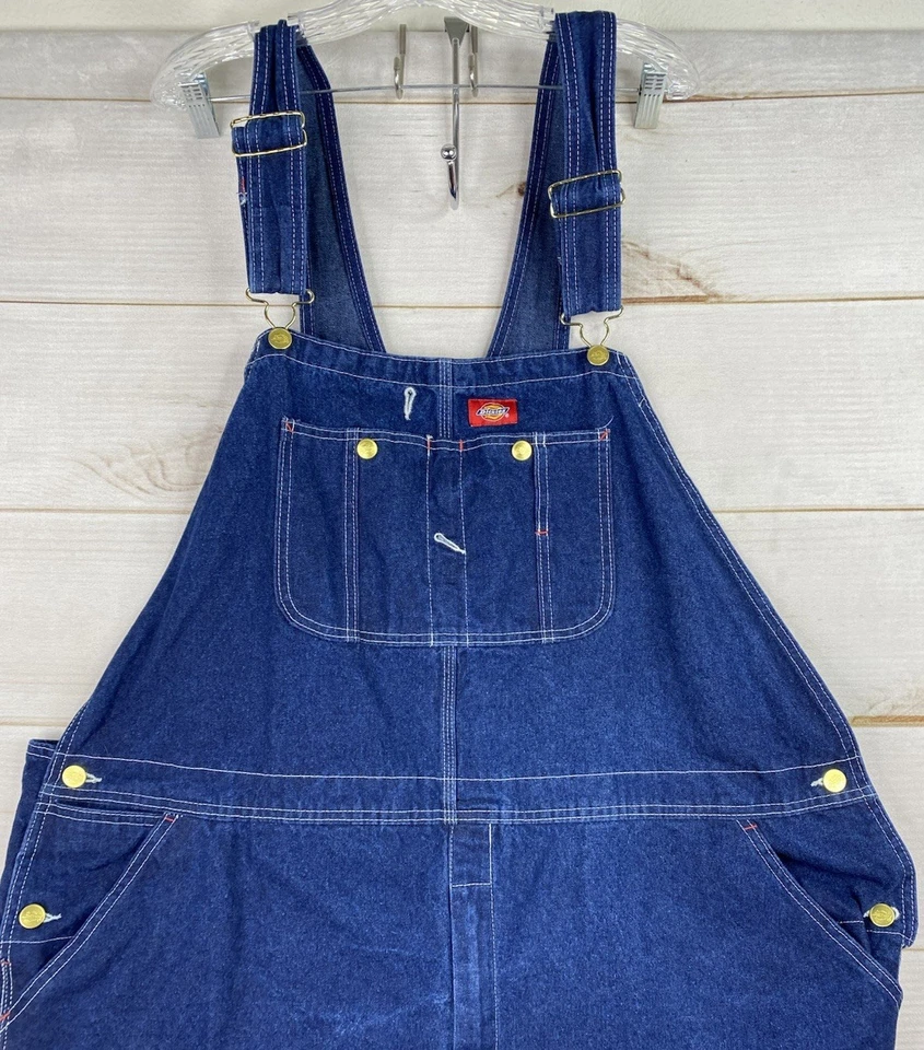 Dickies Bib Overalls Mens 50x30 Dark Wash Jeans Carpenter Farmer Ranch Workwear - Image 2 of 4