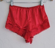 Vitg 80s Esteem Nylon Satin Lace Trim Red Cheeky Tap Shorts Womens Small 5 USA
