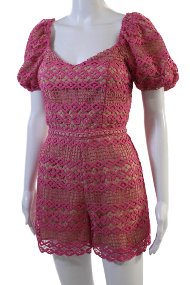 Adelyn Rae 女式甜心领短袖粉色几何连身裤 M 码 — 第 2/4 张图片