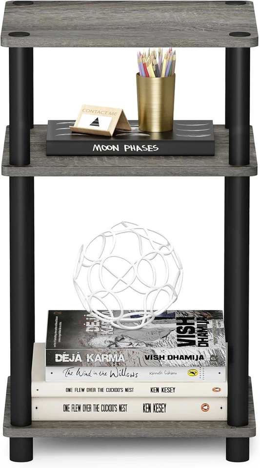 Furinno Just 3-Tier Turn-N-Tube 1-Pack, Пластиковые Столбы, Французский Дуб Серый/Черный - Изображение 4 из 4