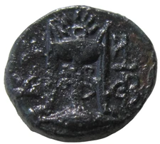 MYSIA, KYZIKOS. AE 12.  CIRCA3rd CENTURY BC. KORE - TRIPOD ON TUNNY.