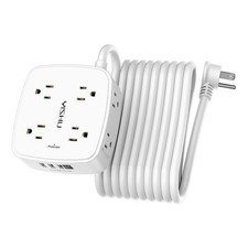 20ft Surge Protector Power Strip 8 AC, 4 USB, Flat Plug, Wall Mount, ETL White