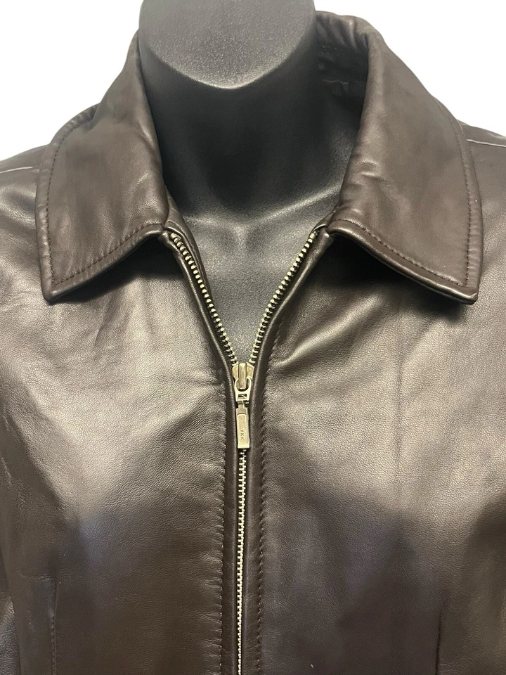 Chaqueta informal de cuero genuino marrón Corner Annex para mujer talla Pequeño Foto 3 de 4