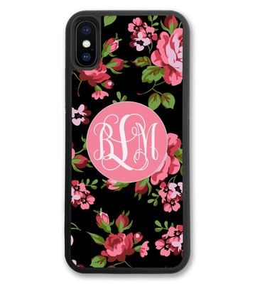 CASE FOR IPHONE BLACK FLORAL PERSONALIZED MONOGRAM ALL MODELS X XS XPLUS 8 7