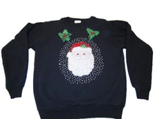Vintage Black Christmas Santa Sweater Size Medium Made In USA