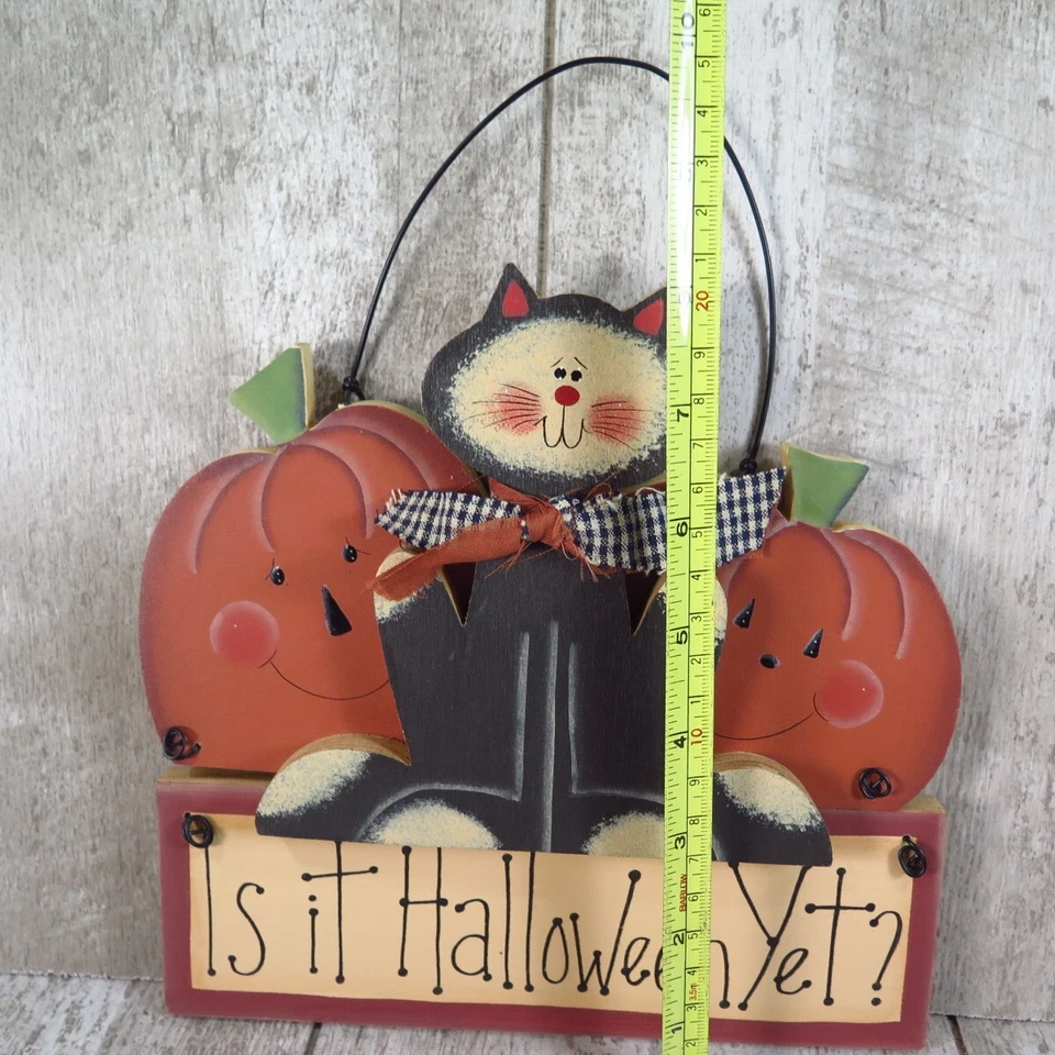 ADORABLE PRIMITIVE RETRO VINTAGE STYLE HALLOWEEN Cat & PUMPKIN Sign - Image 4 of 4