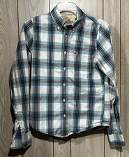 Hollister Men's Long Sleeve Button Front Casual Blue/White Plaid Shirt Size M