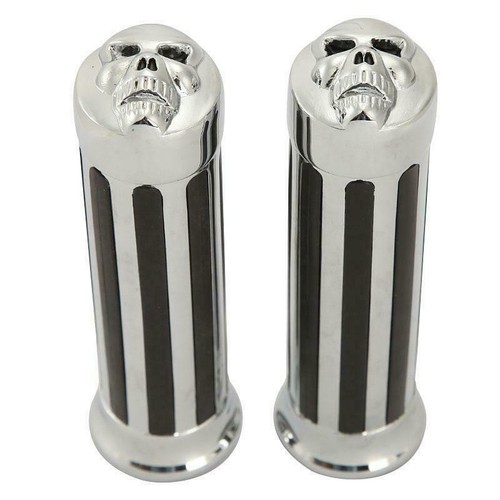 1" Pair Skull Hand Grips Chrome 4 Yamaha V-Star Vstar V Star XVS 1100 Custom - Picture 6 of 12