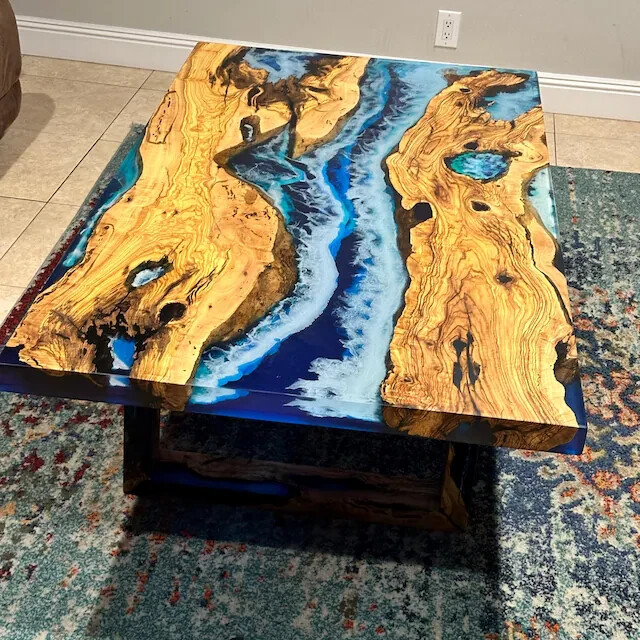 Buy ocean epoxy table lamp/ wood epoxy resin dining table/ epoxy table wood art-image