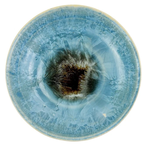 Studio Art  Pottery Crystalline Trinket Dish Bowl Artist Signed Blue Glaze 5.5"