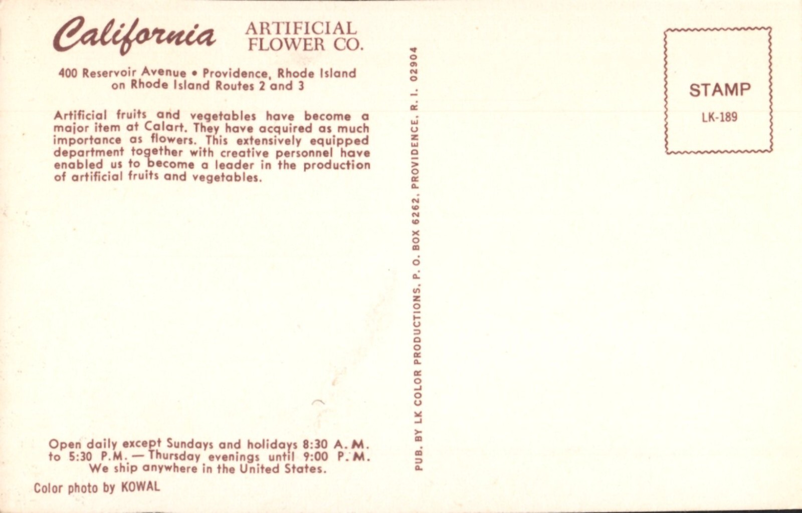 California Artificial Flower Company, Providence, Rhode Island Ad