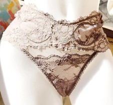 Victorias secret S Rare Vintage High Waist Taupe Beige Soft Lace Thong Panty