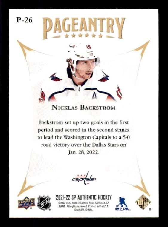 2021-22 SP Authentic Pageantry #P26 Nicklas Backstrom Capitals - Image 2 of 2